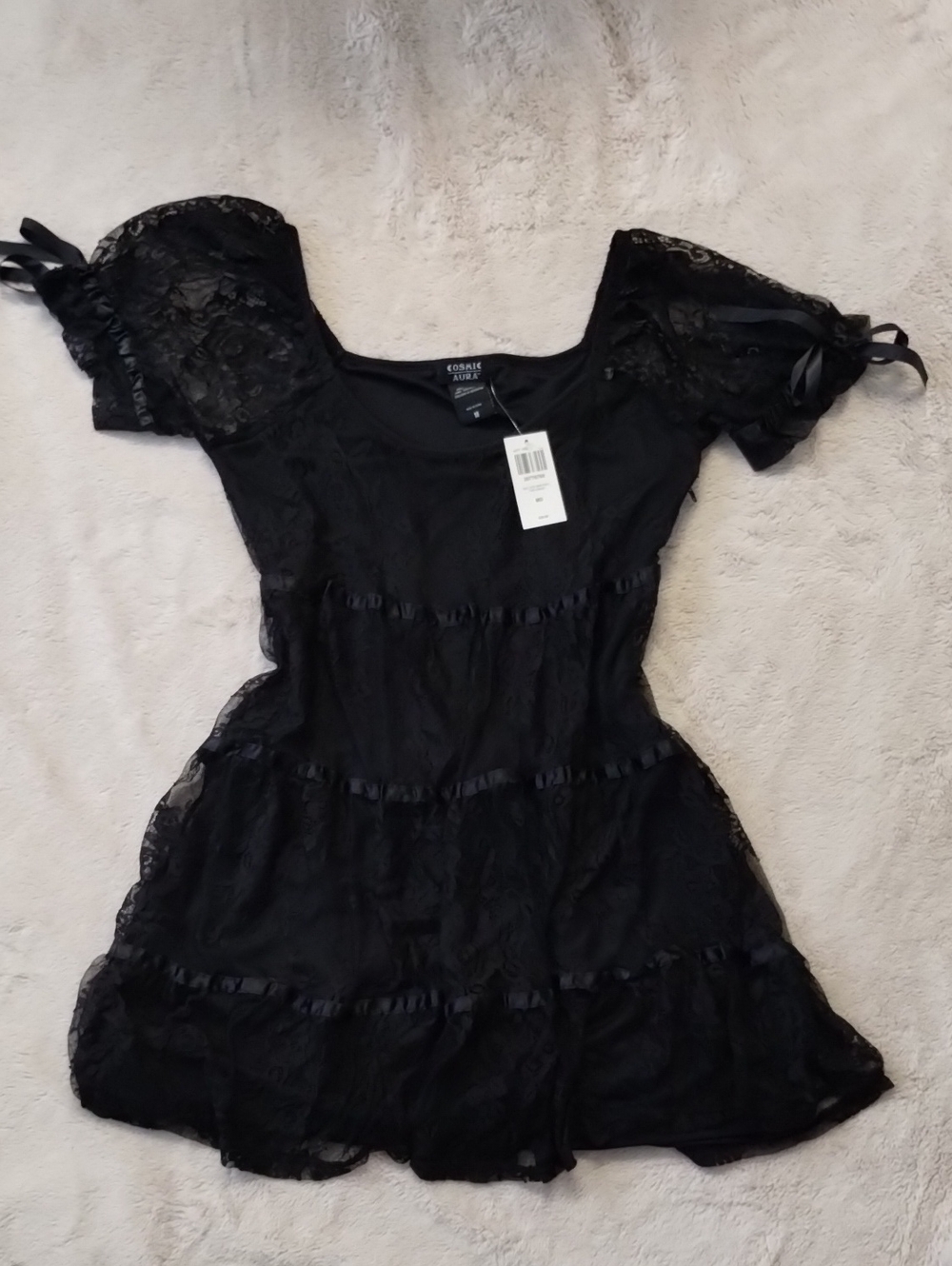 Black Lace Tiered Mini Dress